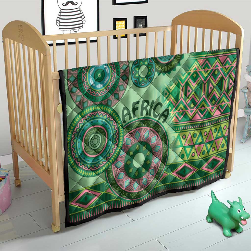 Afro Tribal Traditional Pattern Quilt Green Motif