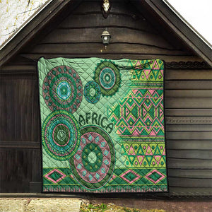 Afro Tribal Traditional Pattern Quilt Green Motif