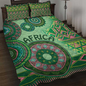 Afro Tribal Traditional Pattern Quilt Bed Set Green Motif