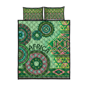 Afro Tribal Traditional Pattern Quilt Bed Set Green Motif