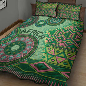 Afro Tribal Traditional Pattern Quilt Bed Set Green Motif