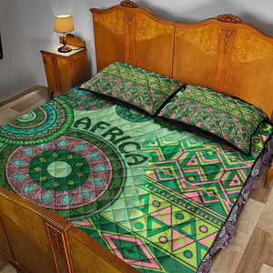 Afro Tribal Traditional Pattern Quilt Bed Set Green Motif