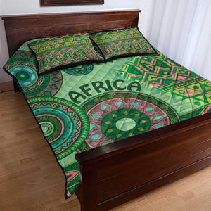 Afro Tribal Traditional Pattern Quilt Bed Set Green Motif