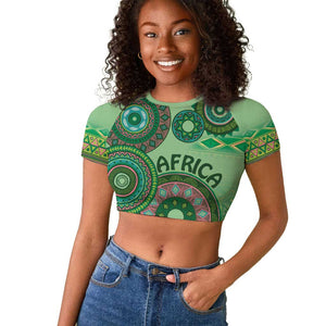 Afro Tribal Traditional Pattern Raglan Cropped T shirt Green Motif