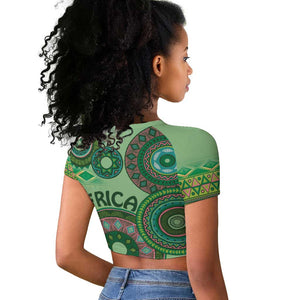 Afro Tribal Traditional Pattern Raglan Cropped T shirt Green Motif