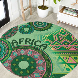 Afro Tribal Traditional Pattern Round Carpet Green Motif