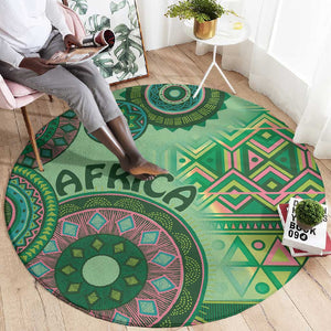 Afro Tribal Traditional Pattern Round Carpet Green Motif