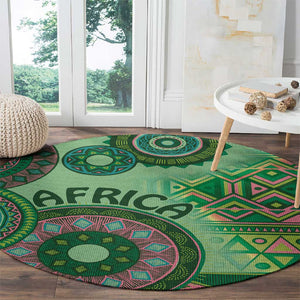 Afro Tribal Traditional Pattern Round Carpet Green Motif