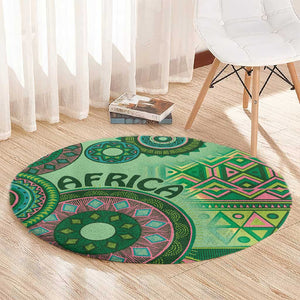 Afro Tribal Traditional Pattern Round Carpet Green Motif