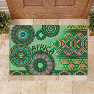 Afro Tribal Traditional Pattern Rubber Doormat Green Motif