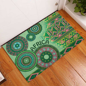 Afro Tribal Traditional Pattern Rubber Doormat Green Motif