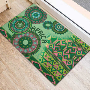 Afro Tribal Traditional Pattern Rubber Doormat Green Motif