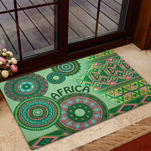 Afro Tribal Traditional Pattern Rubber Doormat Green Motif