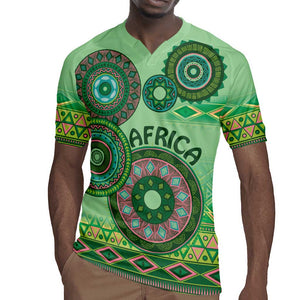 Afro Tribal Traditional Pattern Rugby Jersey Green Motif