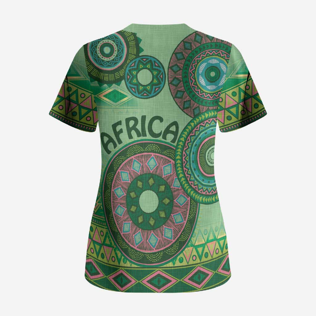 Africa Tribal Traditional Pattern Scrub Top Green Motif