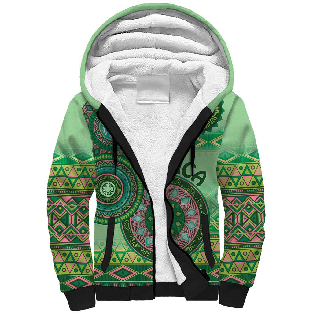 Afro Tribal Traditional Pattern Sherpa Hoodie Green Motif