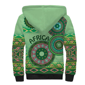 Afro Tribal Traditional Pattern Sherpa Hoodie Green Motif