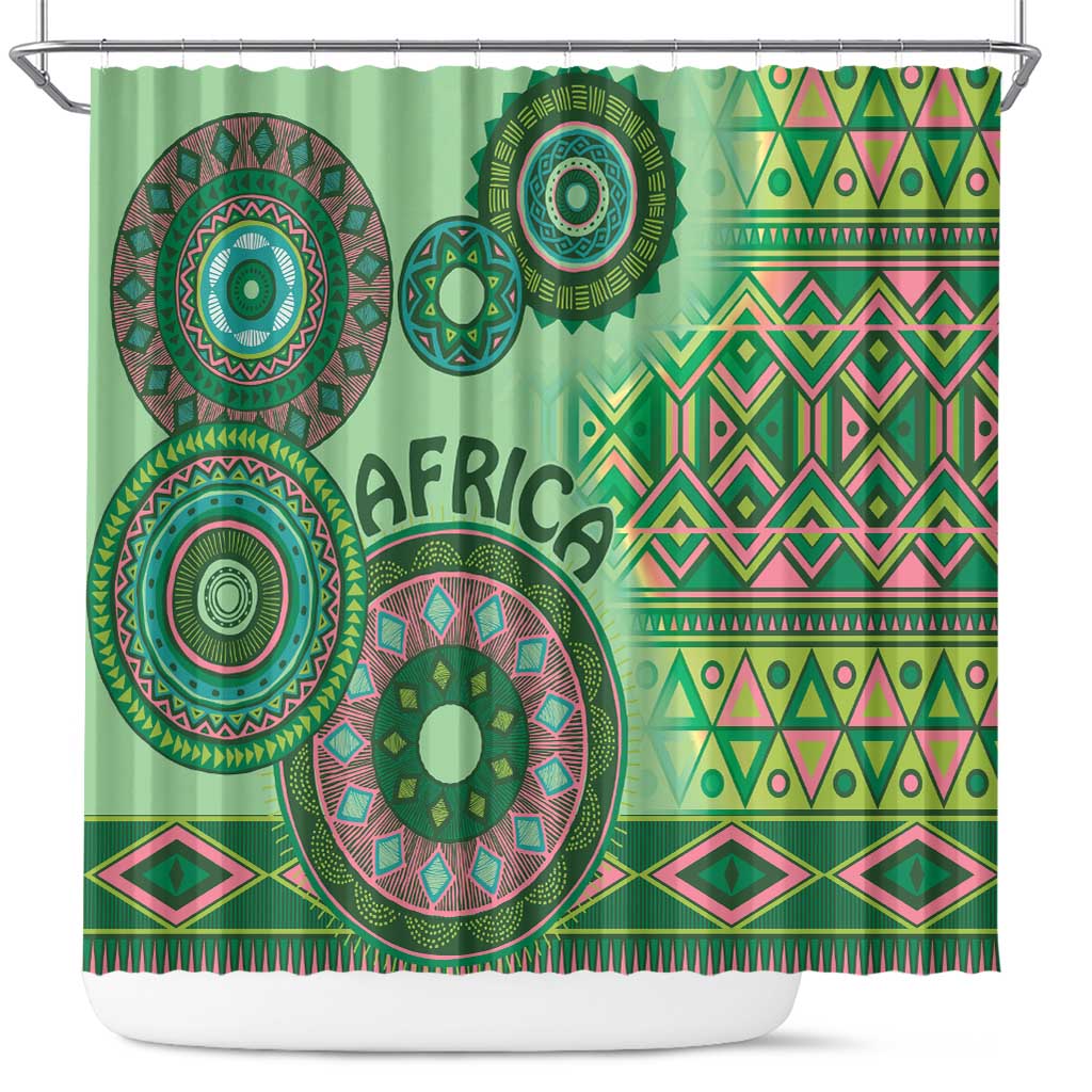 Afro Tribal Traditional Pattern Shower Curtain Green Motif