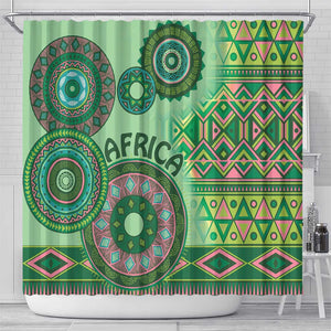 Afro Tribal Traditional Pattern Shower Curtain Green Motif