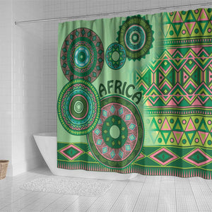 Afro Tribal Traditional Pattern Shower Curtain Green Motif