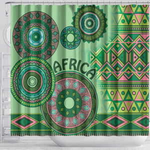 Afro Tribal Traditional Pattern Shower Curtain Green Motif