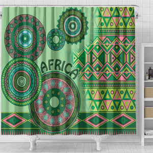 Afro Tribal Traditional Pattern Shower Curtain Green Motif