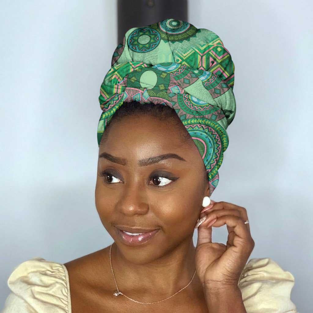 Africa Tribal Traditional Pattern Simple Headwrap Green Motif