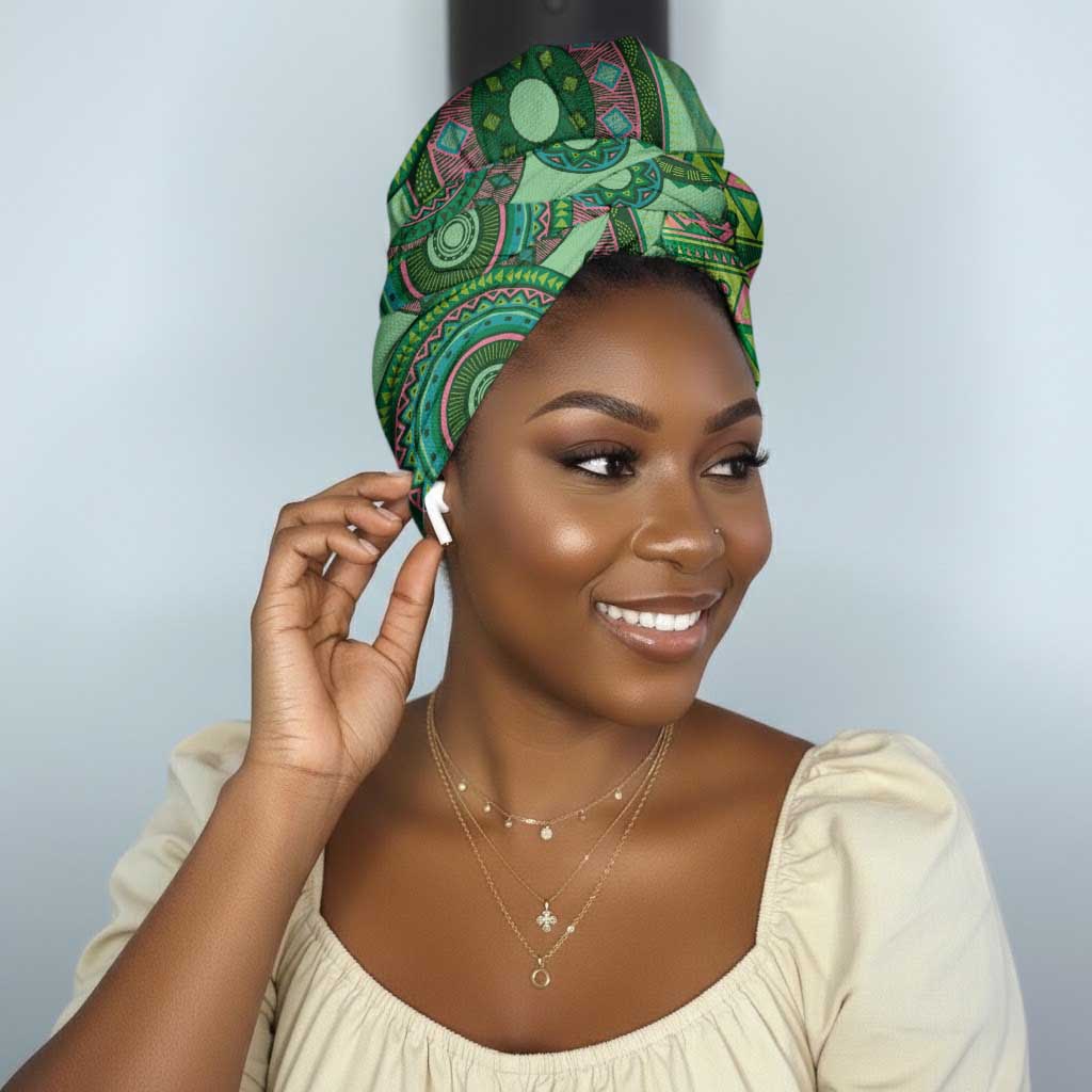 Africa Tribal Traditional Pattern Simple Headwrap Green Motif