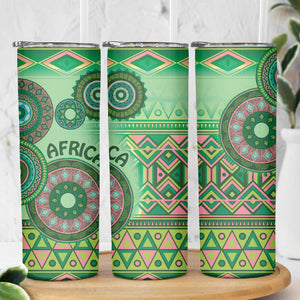 Afro Tribal Traditional Pattern Skinny Tumbler Green Motif