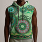 Afro Tribal Traditional Pattern Sleeveless Hoodie Green Motif - African Pride