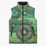 Africa Tribal Traditional Pattern Sleeveless Puffer Jacket Green Motif