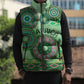Africa Tribal Traditional Pattern Sleeveless Puffer Jacket Green Motif