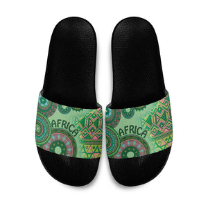 Africa Tribal Traditional Pattern Slide Sandals Green Motif