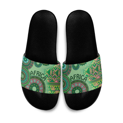 Africa Tribal Traditional Pattern Slide Sandals Green Motif