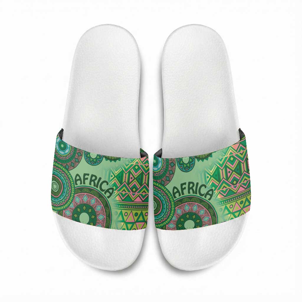 Africa Tribal Traditional Pattern Slide Sandals Green Motif