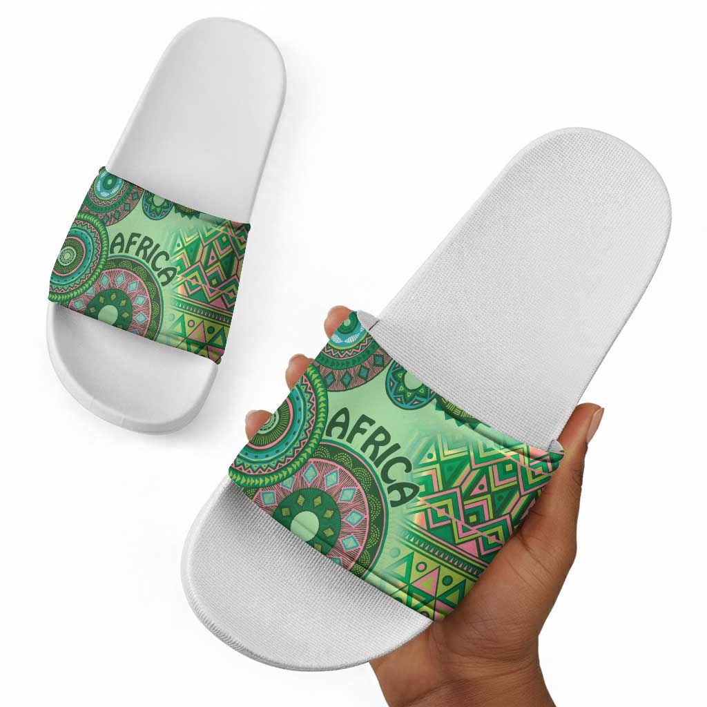 Africa Tribal Traditional Pattern Slide Sandals Green Motif