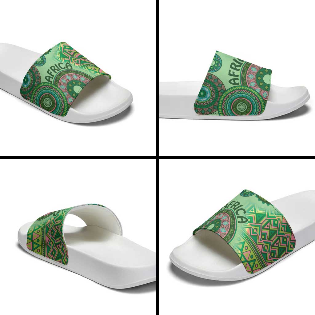 Africa Tribal Traditional Pattern Slide Sandals Green Motif