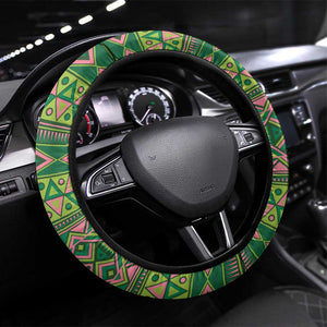 Afro Tribal Traditional Pattern Steering Wheel Cover Green Motif