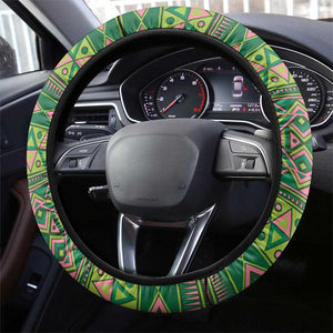 Afro Tribal Traditional Pattern Steering Wheel Cover Green Motif