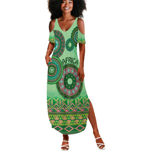 Afro Tribal Traditional Pattern Summer Maxi Dress Green Motif