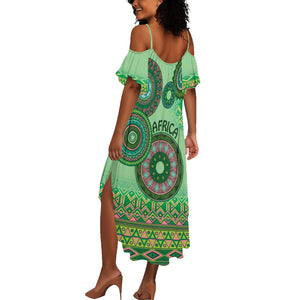 Afro Tribal Traditional Pattern Summer Maxi Dress Green Motif