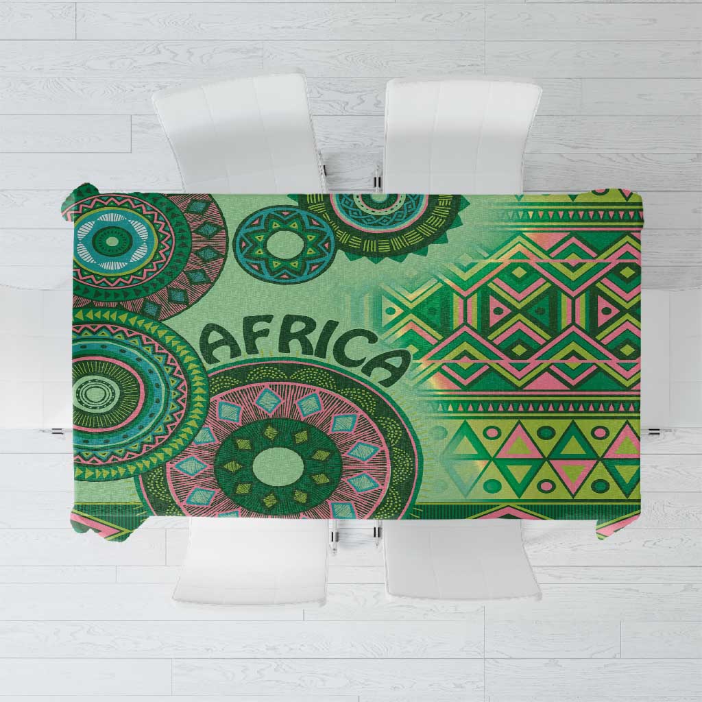 Afro Tribal Traditional Pattern Tablecloth Green Motif