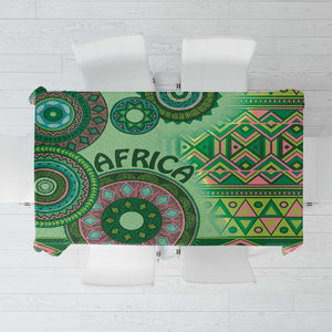 Afro Tribal Traditional Pattern Tablecloth Green Motif