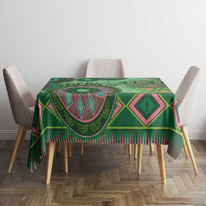 Afro Tribal Traditional Pattern Tablecloth Green Motif