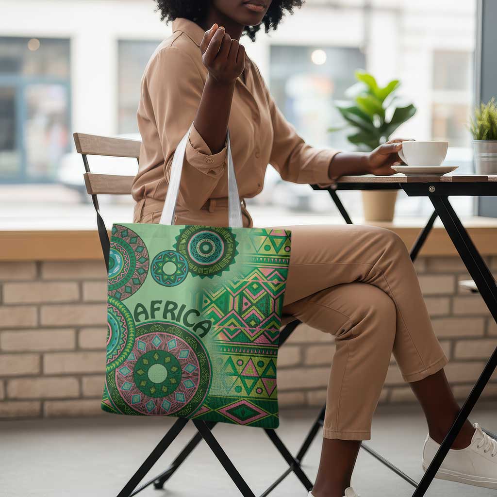 Africa Tribal Traditional Pattern Tote Bag Green Motif