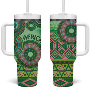 Afro Tribal Traditional Pattern Tumbler With Handle Green Motif