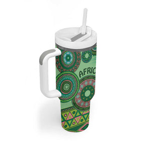 Afro Tribal Traditional Pattern Tumbler With Handle Green Motif