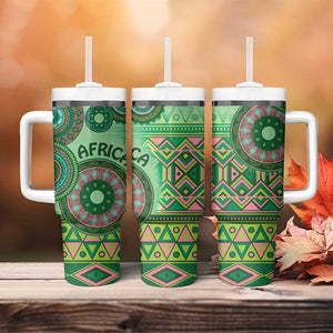 Afro Tribal Traditional Pattern Tumbler With Handle Green Motif