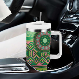 Afro Tribal Traditional Pattern Tumbler With Handle Green Motif