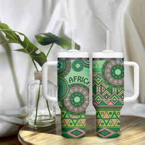 Afro Tribal Traditional Pattern Tumbler With Handle Green Motif